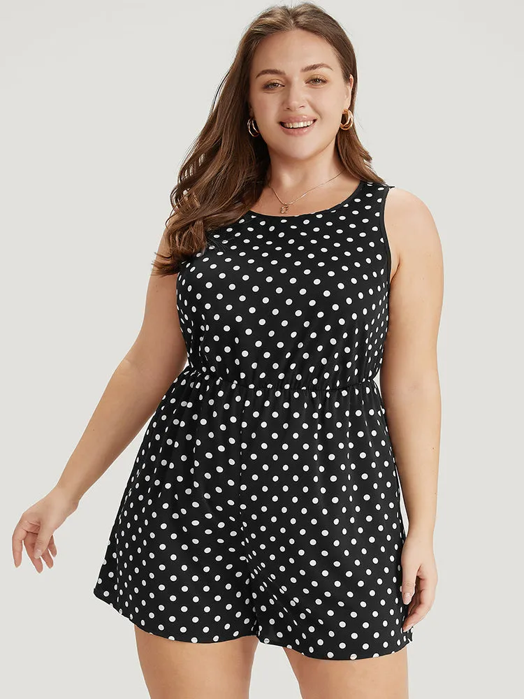 Polka Dot Elastic Waist Pocket Tank Romper sold by Bloomchic