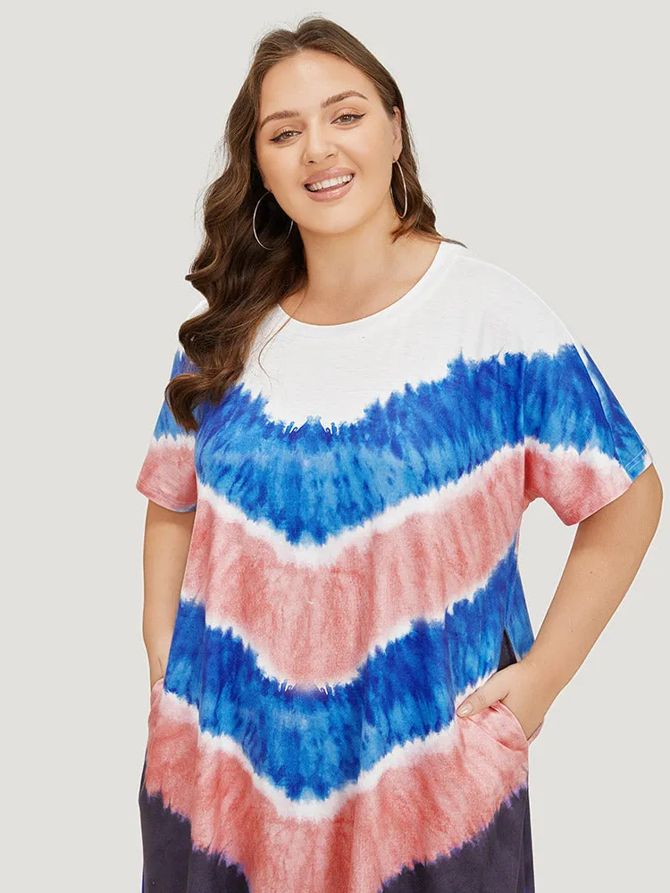 Geometric Contrast Pocket Tie Dye Midi Dress sold by Bloomchic product image thumbnail 5