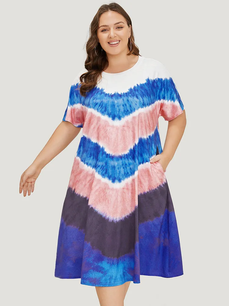 Geometric Contrast Pocket Tie Dye Midi Dress sold by Bloomchic product image thumbnail 2