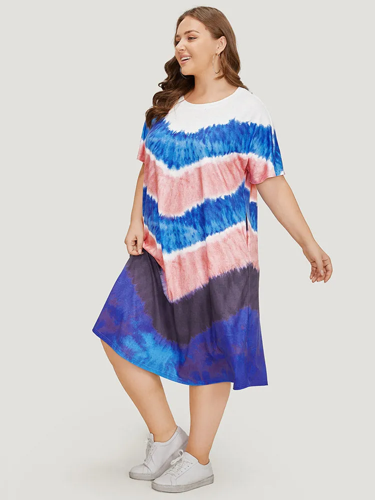 Geometric Contrast Pocket Tie Dye Midi Dress sold by Bloomchic product image thumbnail 3