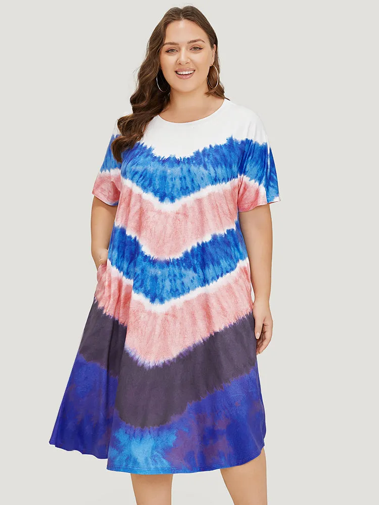 Geometric Contrast Pocket Tie Dye Midi Dress sold by Bloomchic