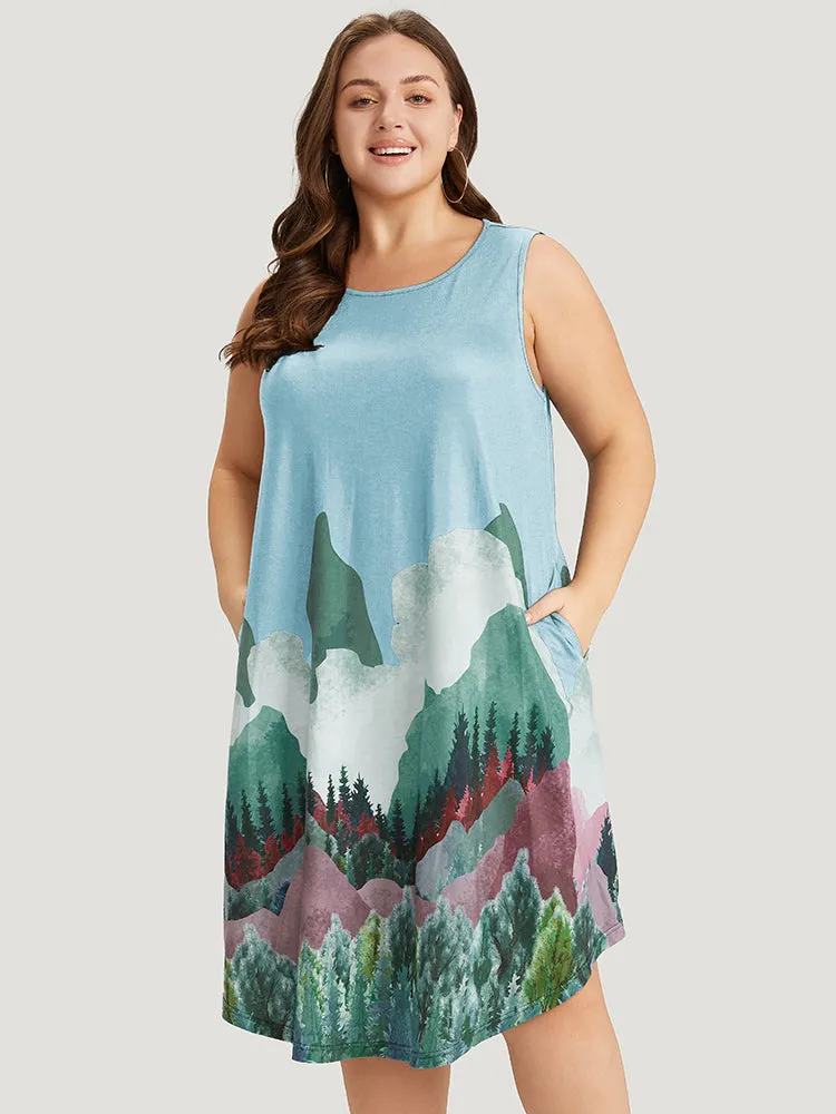 Landscape Print Pocket Curved Hem Tank Dress sold by Bloomchic product image thumbnail 3