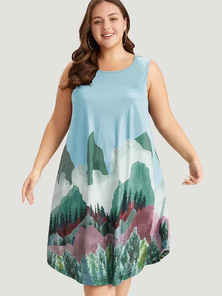 Landscape Print Pocket Curved Hem Tank Dress sold by Bloomchic product image thumbnail 2