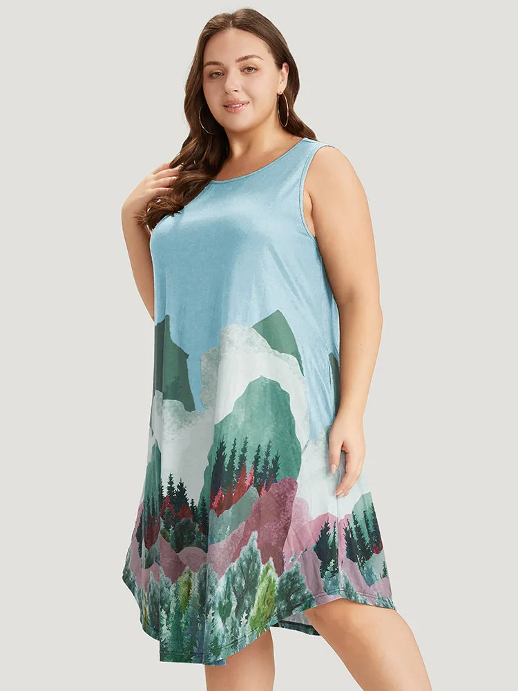 Landscape Print Pocket Curved Hem Tank Dress sold by Bloomchic product image thumbnail 4
