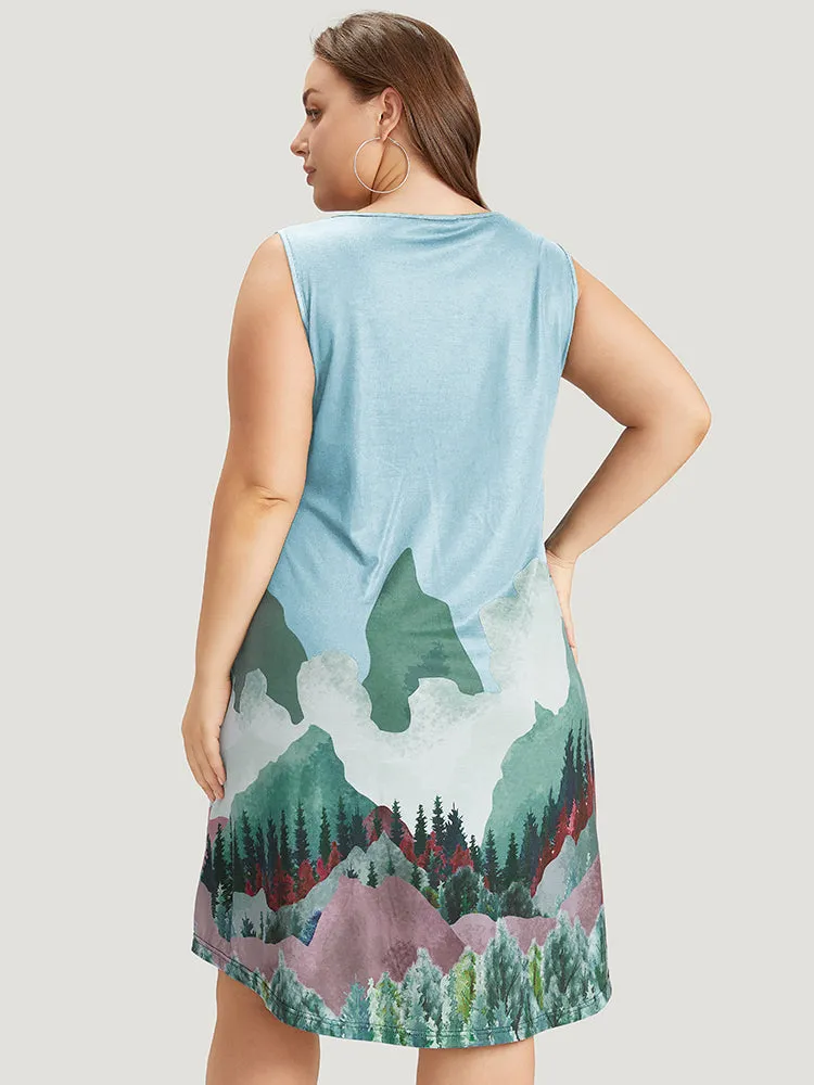 Landscape Print Pocket Curved Hem Tank Dress sold by Bloomchic product image thumbnail 5