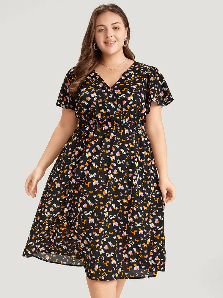 Colour Leopard Print Wrap Elastic Waist Ruffle Hem Dress sold by Bloomchic