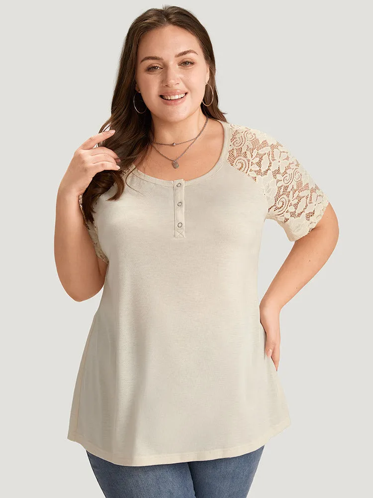 Solid Raglan Sleeve Contrast Lace T-shirt sold by Bloomchic product image thumbnail 4