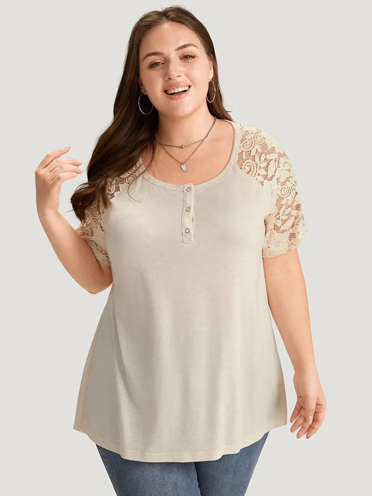 Solid Raglan Sleeve Contrast Lace T-shirt sold by Bloomchic product image thumbnail 5