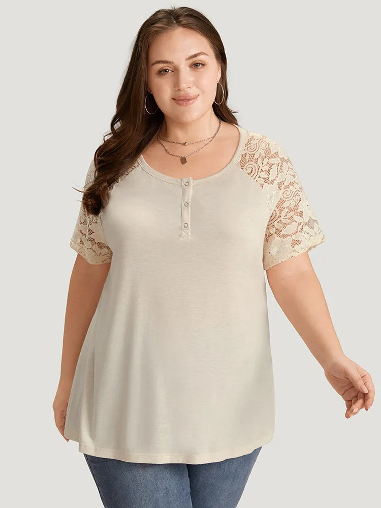 Solid Raglan Sleeve Contrast Lace T-shirt sold by Bloomchic product image thumbnail 2