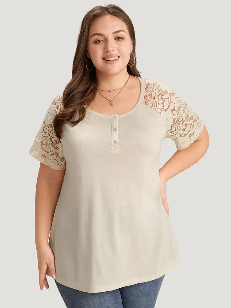 Solid Raglan Sleeve Contrast Lace T-shirt sold by Bloomchic product image thumbnail 3