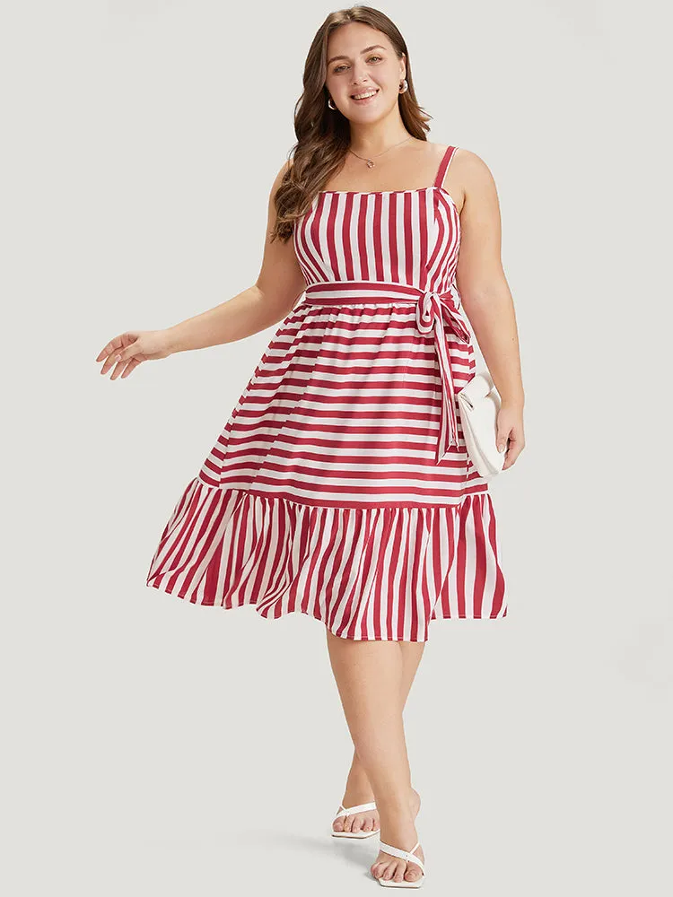Striped Print Belted Ruffle Layered Hem Cami Dress sold by Bloomchic product image thumbnail 3