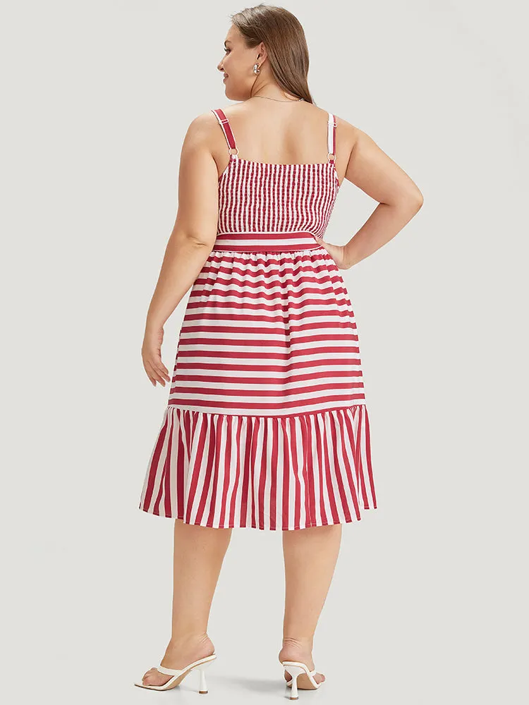 Striped Print Belted Ruffle Layered Hem Cami Dress sold by Bloomchic product image thumbnail 5