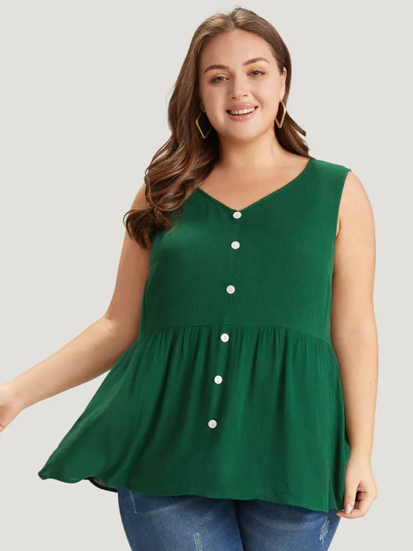 Plain Flutter Hem Button Detail Tank Top sold by Bloomchic