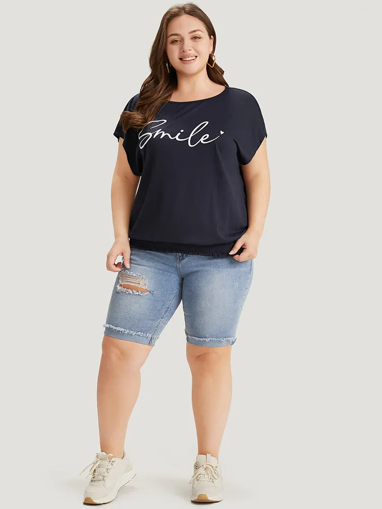 Letter Print Batwing Sleeve Shirred Hem T-shirt sold by Bloomchic product image thumbnail 4