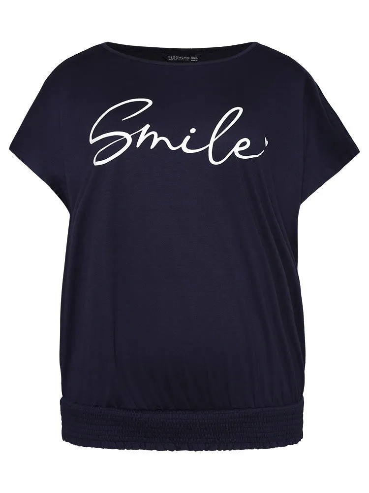 Letter Print Batwing Sleeve Shirred Hem T-shirt sold by Bloomchic product image thumbnail 5