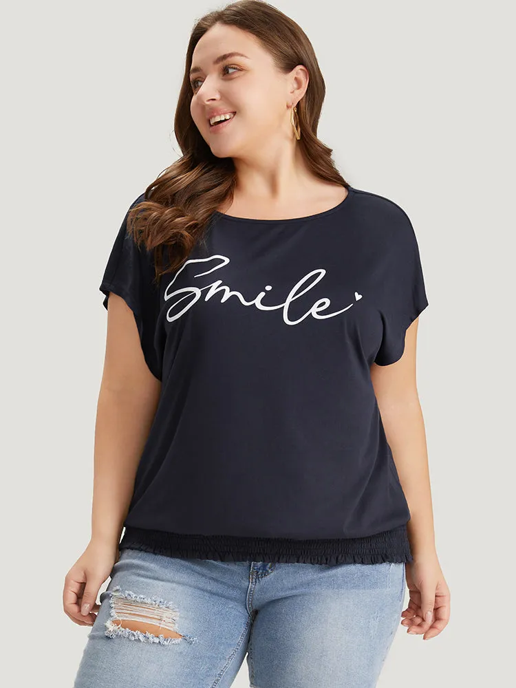 Letter Print Batwing Sleeve Shirred Hem T-shirt sold by Bloomchic product image thumbnail 2