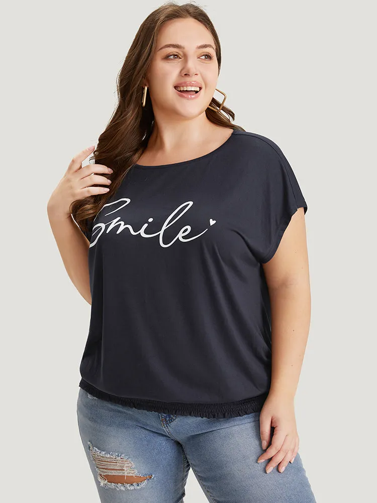 Letter Print Batwing Sleeve Shirred Hem T-shirt sold by Bloomchic product image thumbnail 3