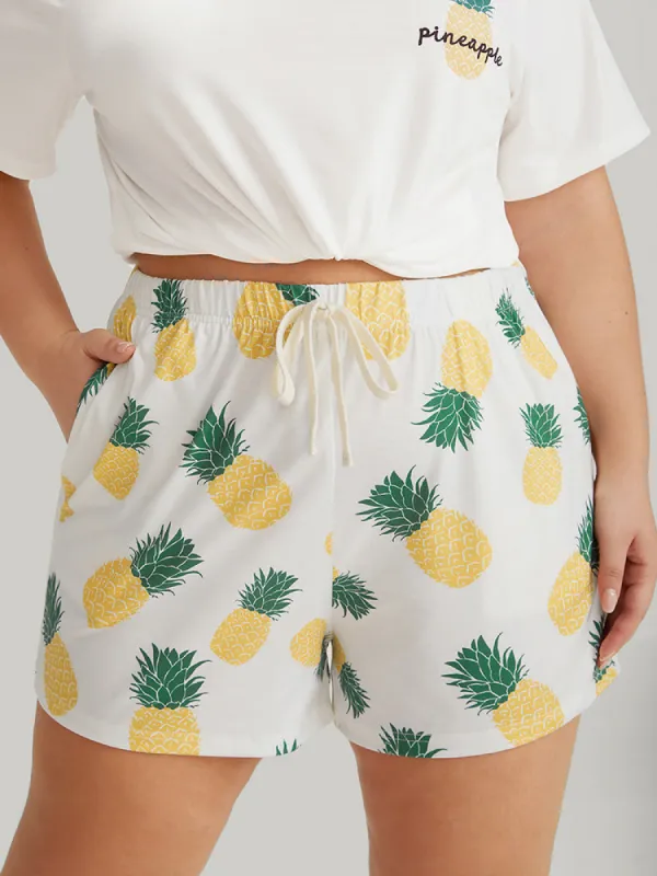 Pineapple Print Bowknot Sleep Shorts sold by Bloomchic