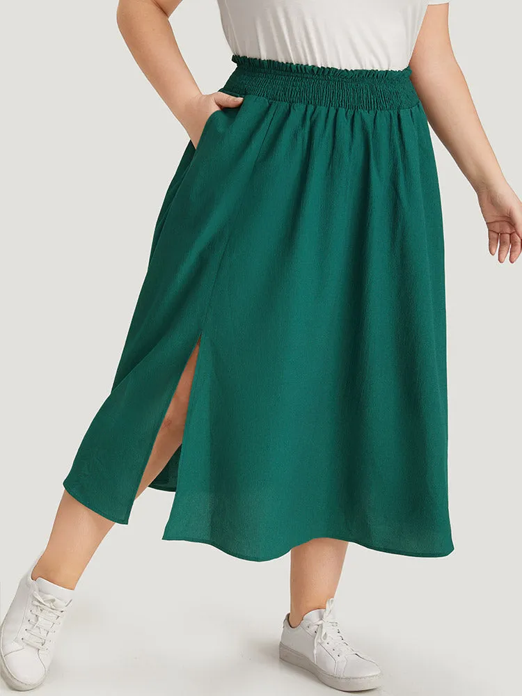 Plain Pocket Shirred Split Side Flutter Skirt sold by Bloomchic