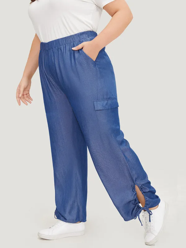 Solid Flap Pocket Drawstring Cut Out Pants sold by Bloomchic