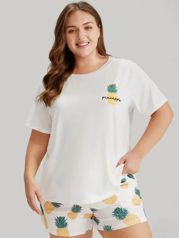 Pineapple Print Round Neck Sleep Top sold by Bloomchic