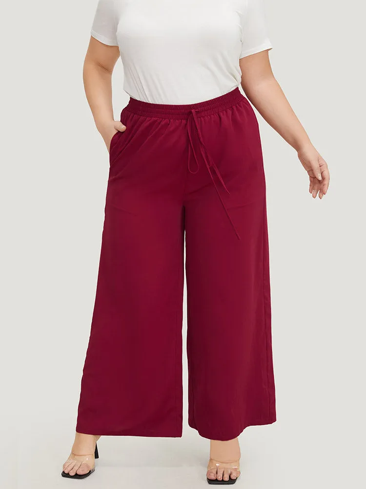 Solid Pocket Drawstring Wide Leg Pants sold by Bloomchic
