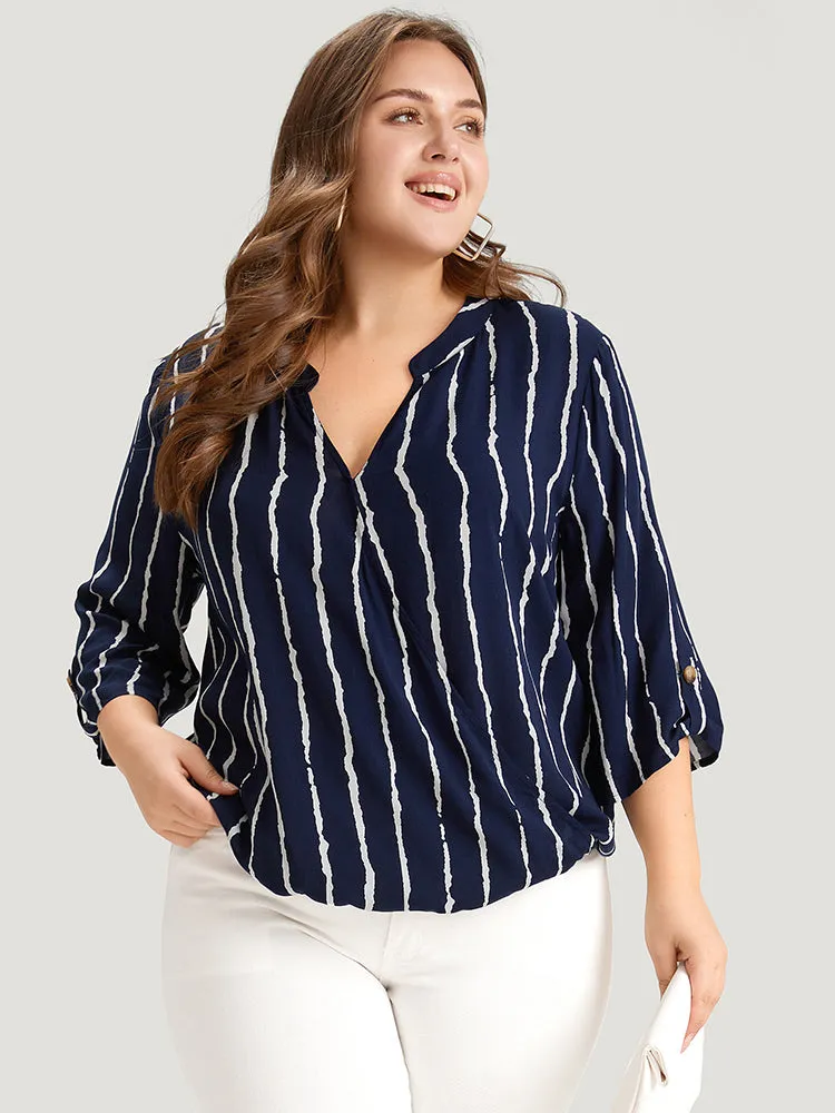Striped Notched Three Quater Length Sleeve Blouse sold by Bloomchic product image thumbnail 3