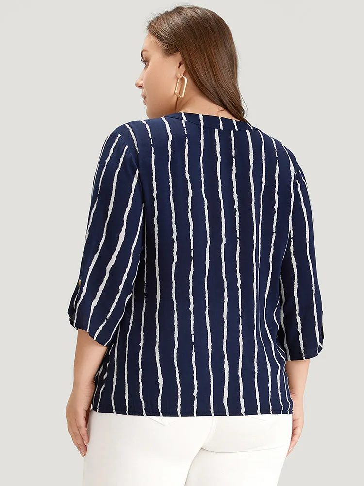 Striped Notched Three Quater Length Sleeve Blouse sold by Bloomchic product image thumbnail 4
