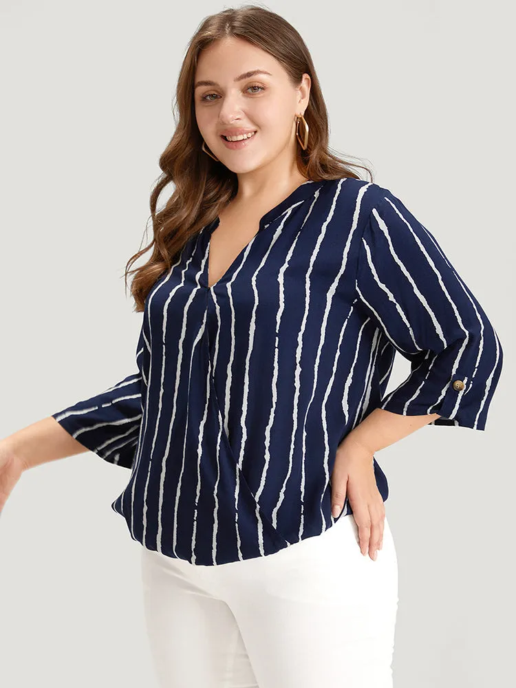 Striped Notched Three Quater Length Sleeve Blouse sold by Bloomchic product image thumbnail 2