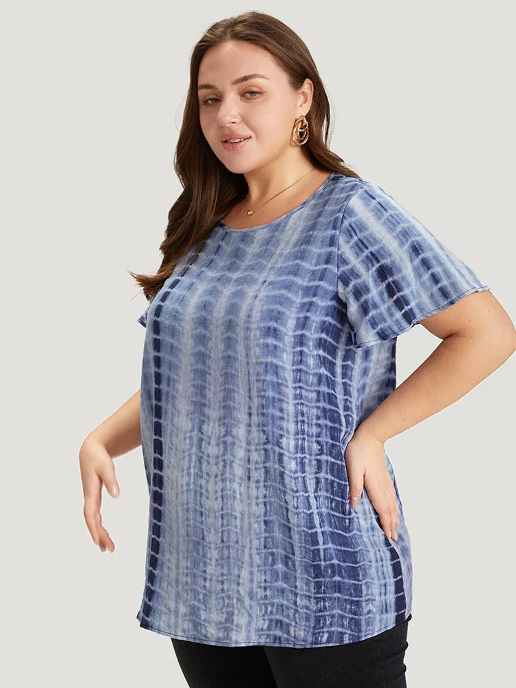 Tie Dye Ruffle Sleeve Crew Neck Blouse sold by Bloomchic product image thumbnail 3