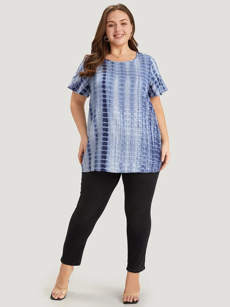 Tie Dye Ruffle Sleeve Crew Neck Blouse sold by Bloomchic product image thumbnail 4