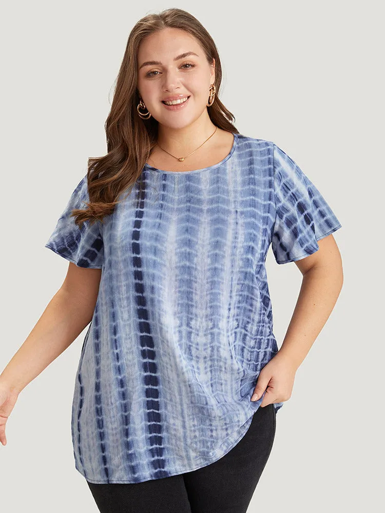 Tie Dye Ruffle Sleeve Crew Neck Blouse sold by Bloomchic