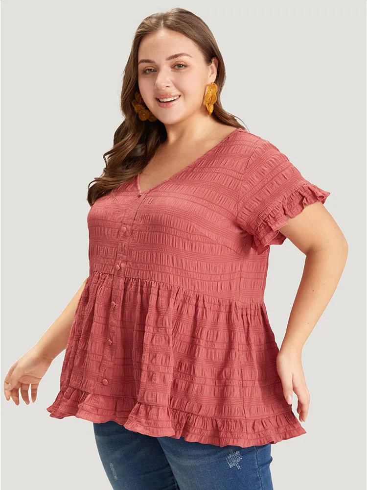 Plain Textured Button Detail Ruffle Sleeve Blouse sold by Bloomchic product image thumbnail 3