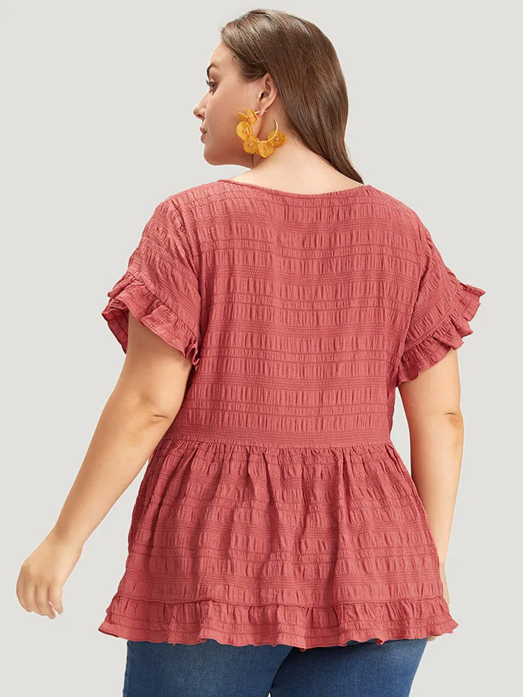 Plain Textured Button Detail Ruffle Sleeve Blouse sold by Bloomchic product image thumbnail 4