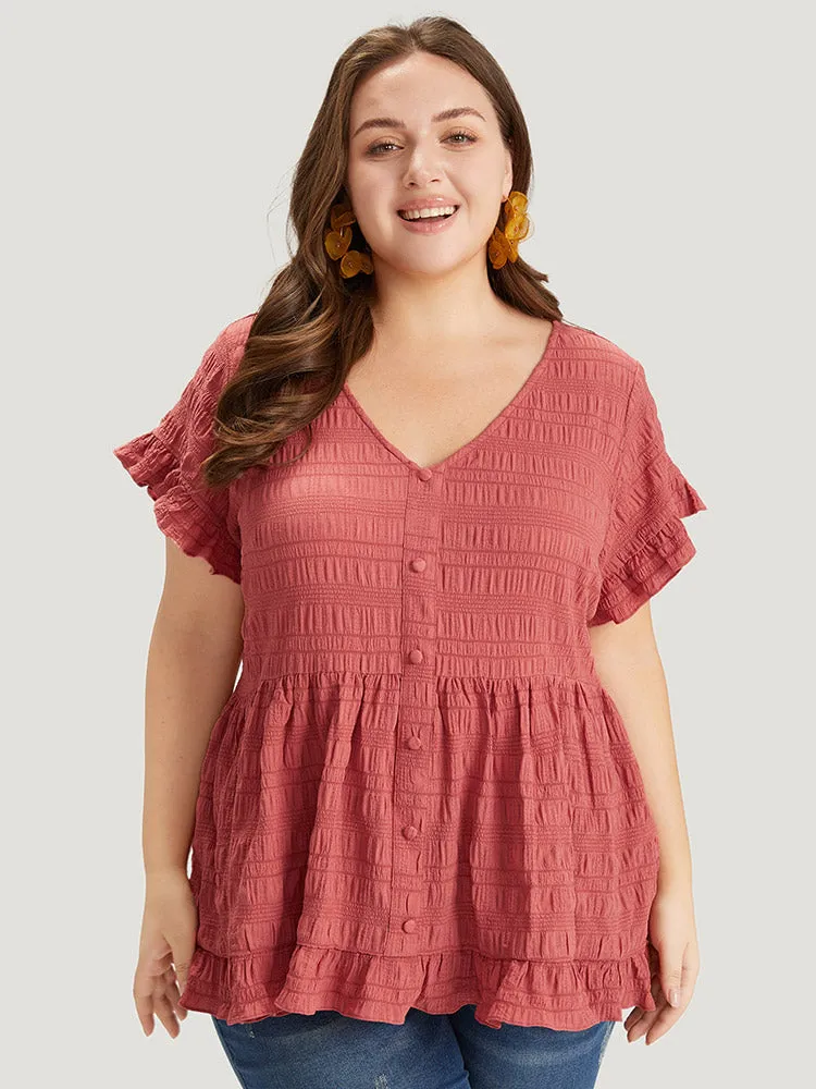 Plain Textured Button Detail Ruffle Sleeve Blouse sold by Bloomchic product image thumbnail 2