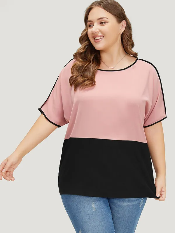 Colorblock Arc Hem Contrast Trim Dolman Sleeve Blouse sold by Bloomchic