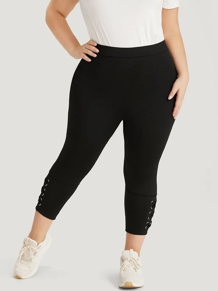 Plain Crisscross Hem Elastic Waist Skinny Leggings sold by Bloomchic