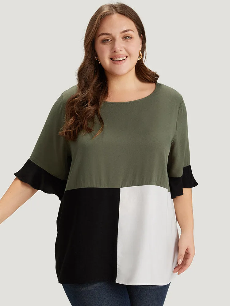 Colorblock Patchwork Flutter Half Sleeve Blouse sold by Bloomchic product image thumbnail 5