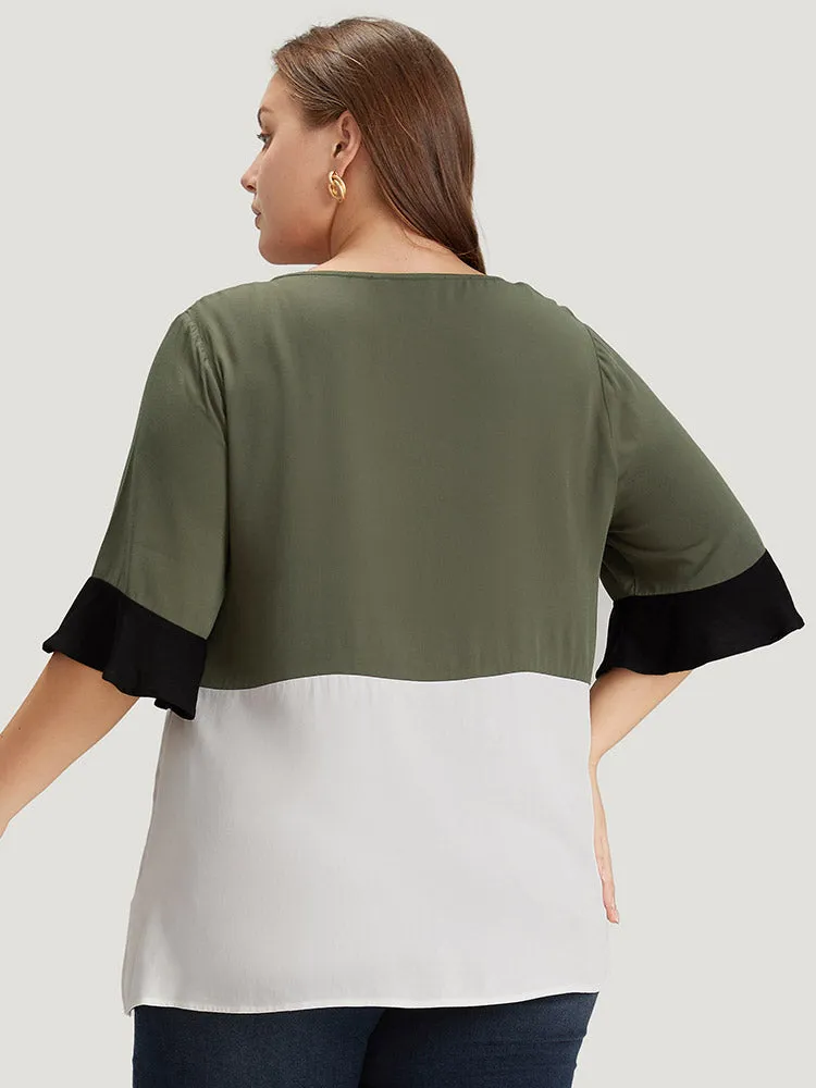 Colorblock Patchwork Flutter Half Sleeve Blouse sold by Bloomchic product image thumbnail 2