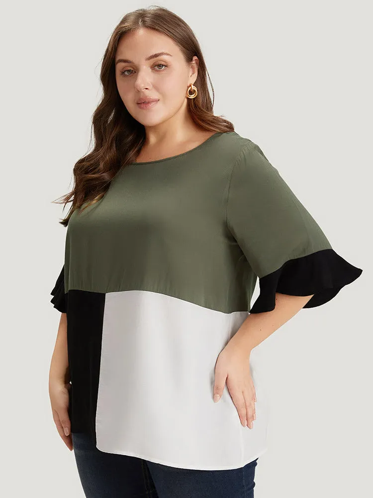 Colorblock Patchwork Flutter Half Sleeve Blouse sold by Bloomchic product image thumbnail 3