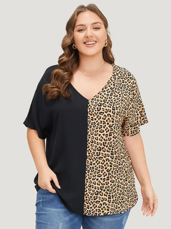 Leopard Patchwork Dolman Sleeve Blouse sold by Bloomchic