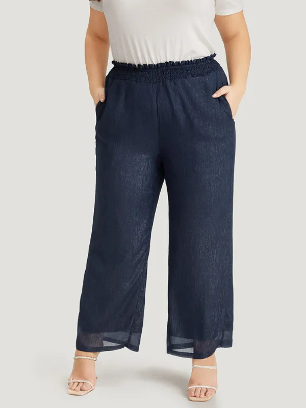 Plain Glitter Shirred Waist Pocket Pants sold by Bloomchic