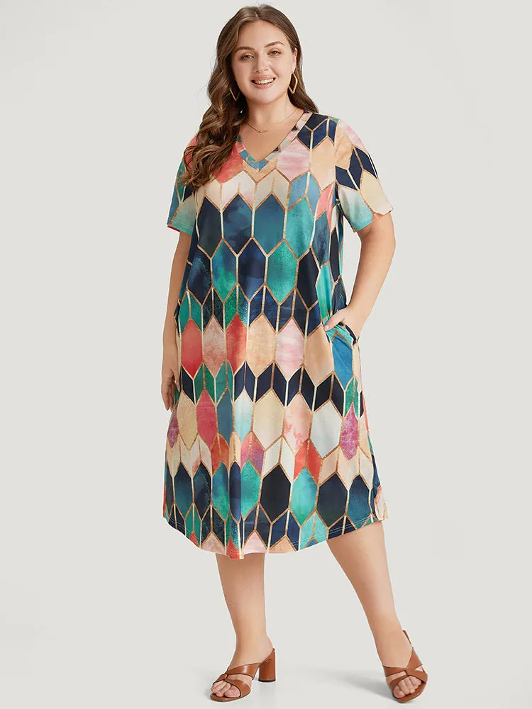 Geometric Print Pocket Colorblock Contrast Dress sold by Bloomchic product image thumbnail 3
