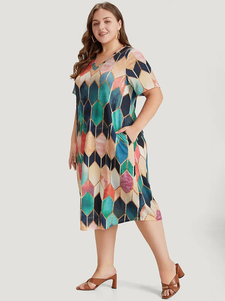 Geometric Print Pocket Colorblock Contrast Dress sold by Bloomchic product image thumbnail 4