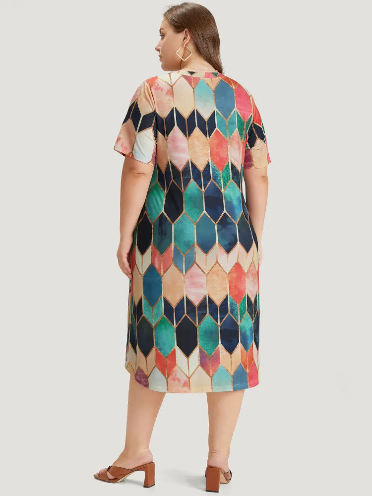 Geometric Print Pocket Colorblock Contrast Dress sold by Bloomchic product image thumbnail 5