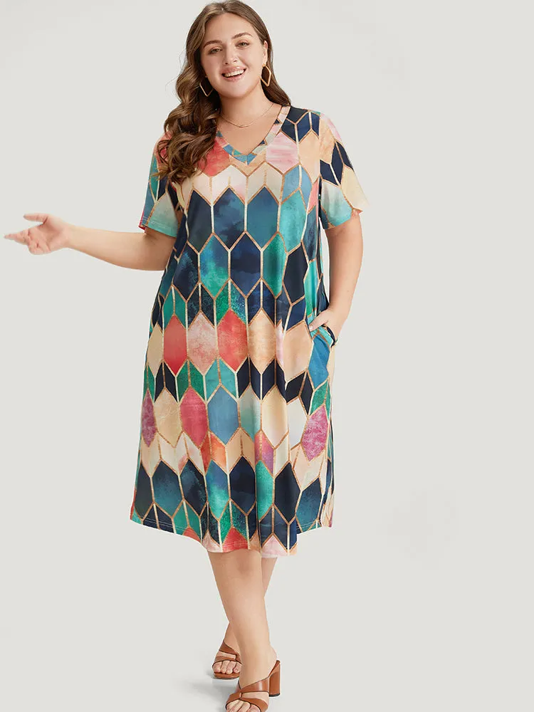 Geometric Print Pocket Colorblock Contrast Dress sold by Bloomchic product image thumbnail 2