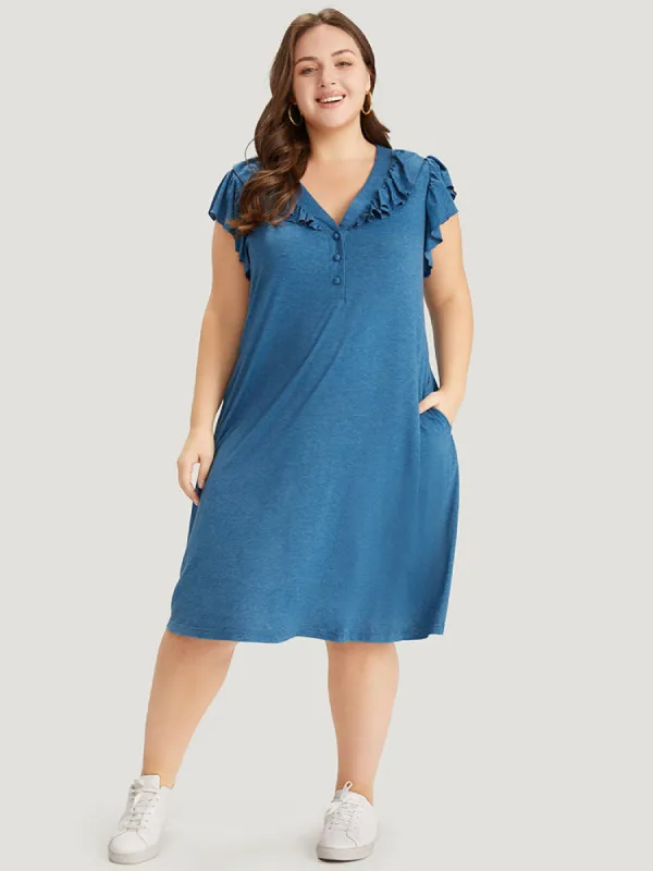 Supersoft Essentials Plain Pocket Button Through Flutter Dress sold by Bloomchic