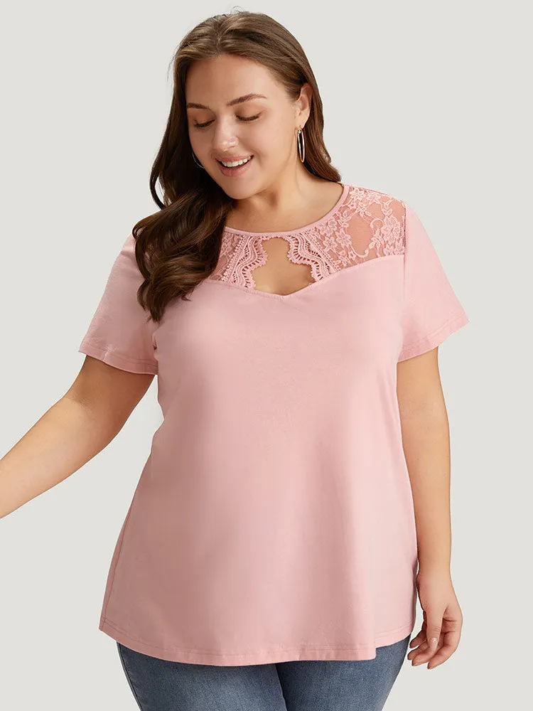 Floral Crochet Lace Mesh Patchwork Cut Out T-shirt sold by Bloomchic product image thumbnail 4