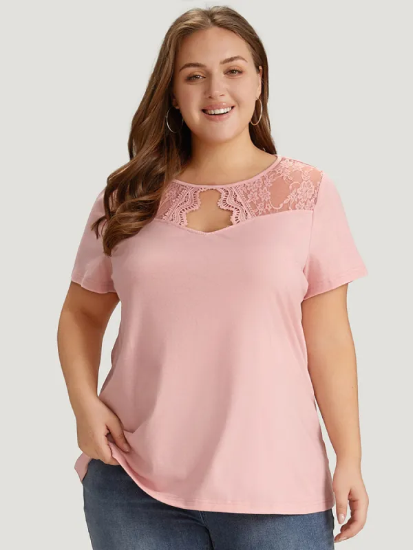 Floral Crochet Lace Mesh Patchwork Cut Out T-shirt sold by Bloomchic