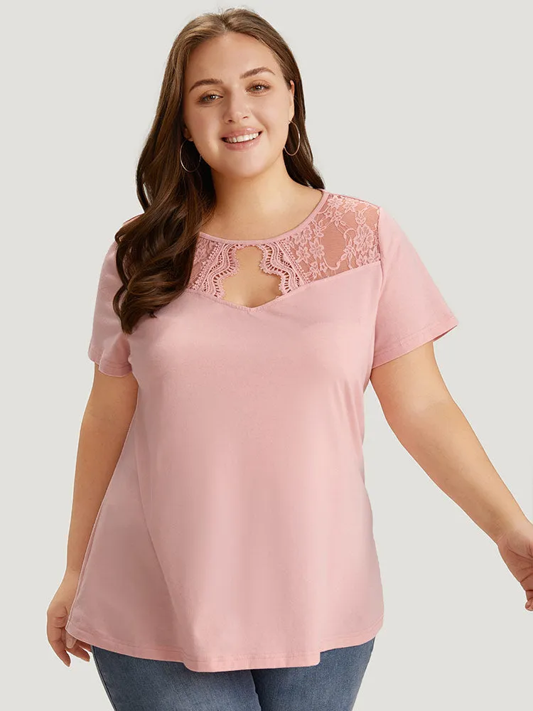 Floral Crochet Lace Mesh Patchwork Cut Out T-shirt sold by Bloomchic product image thumbnail 5